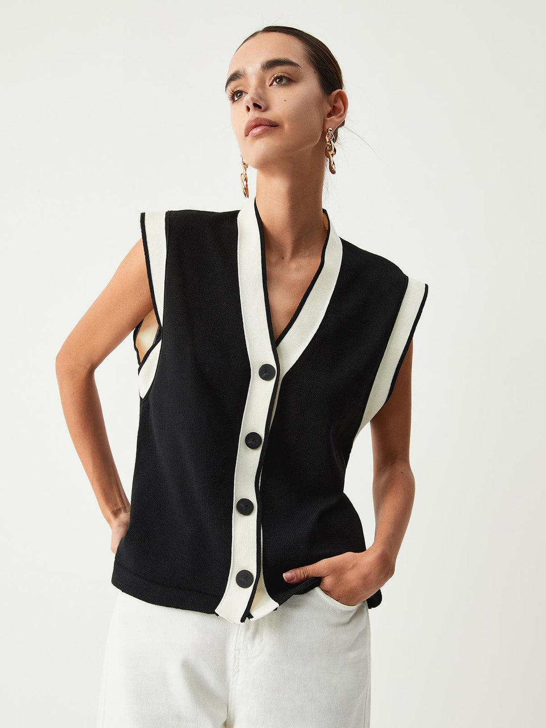 Knit Vest with Contrasting Details for Women