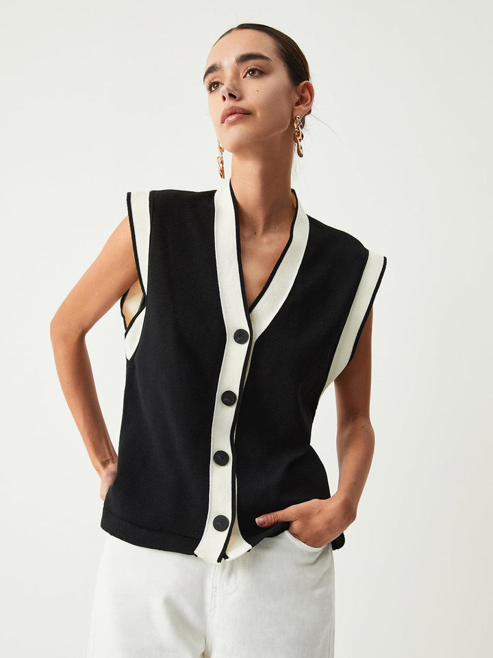 Knit Vest with Contrasting Details for Women