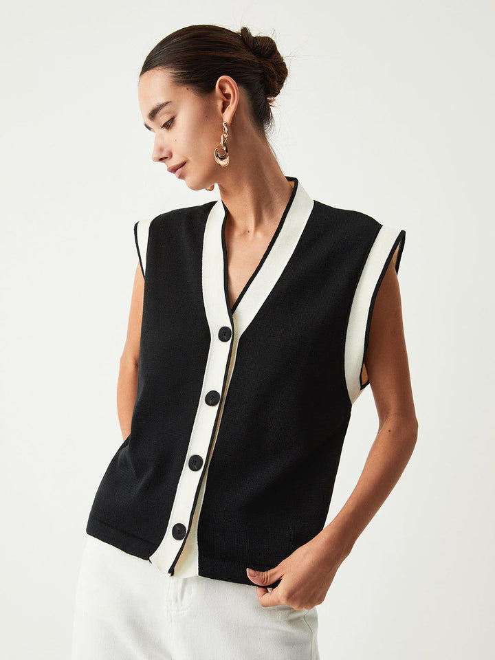 Knit Vest with Contrasting Details for Women
