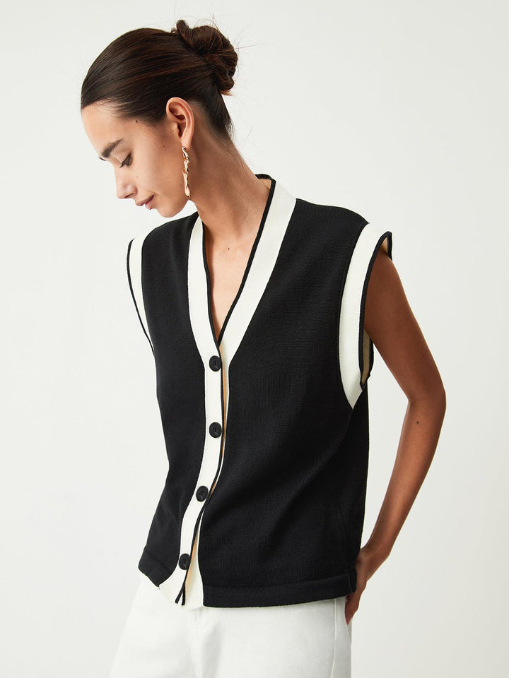 Knit Vest with Contrasting Details for Women