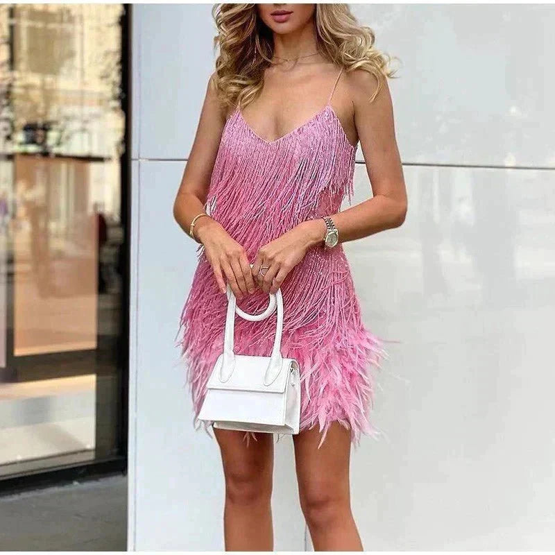 Kvinders Fjer Mini Kjole Glamourøs & Legesyg