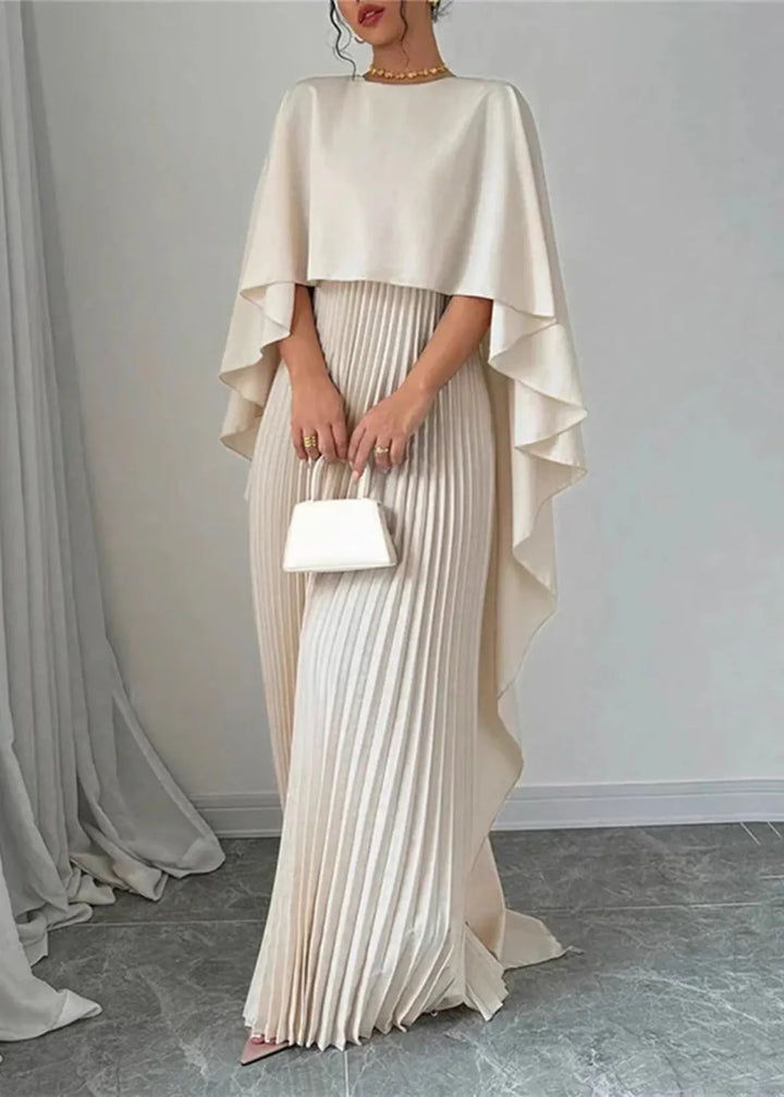 Maxi dress with cape and pleated skirt for women