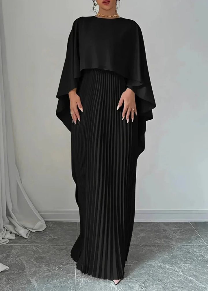 Maxi dress with cape and pleated skirt for women