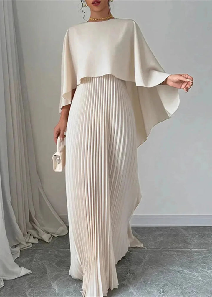 Maxi dress with cape and pleated skirt for women