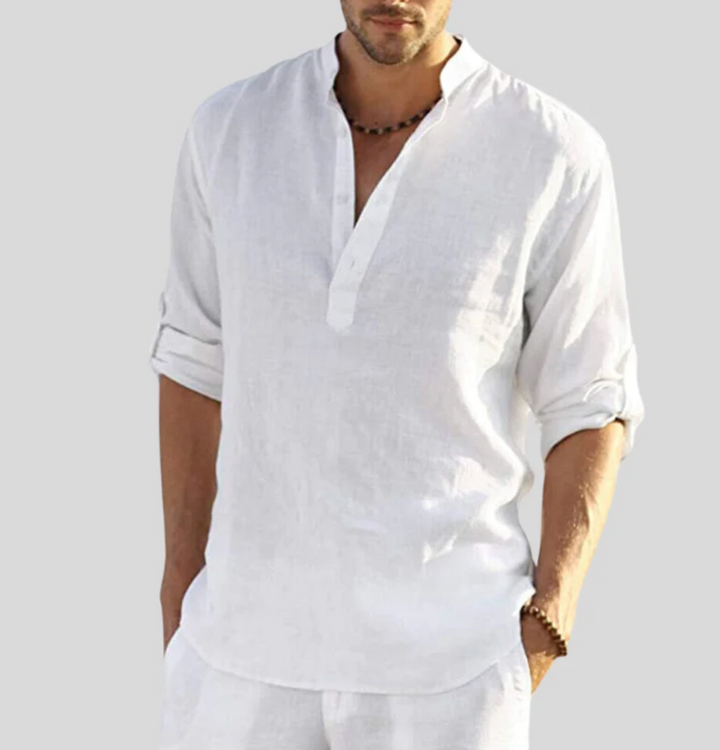 Long-sleeved shirt with a stand-up collar for men
