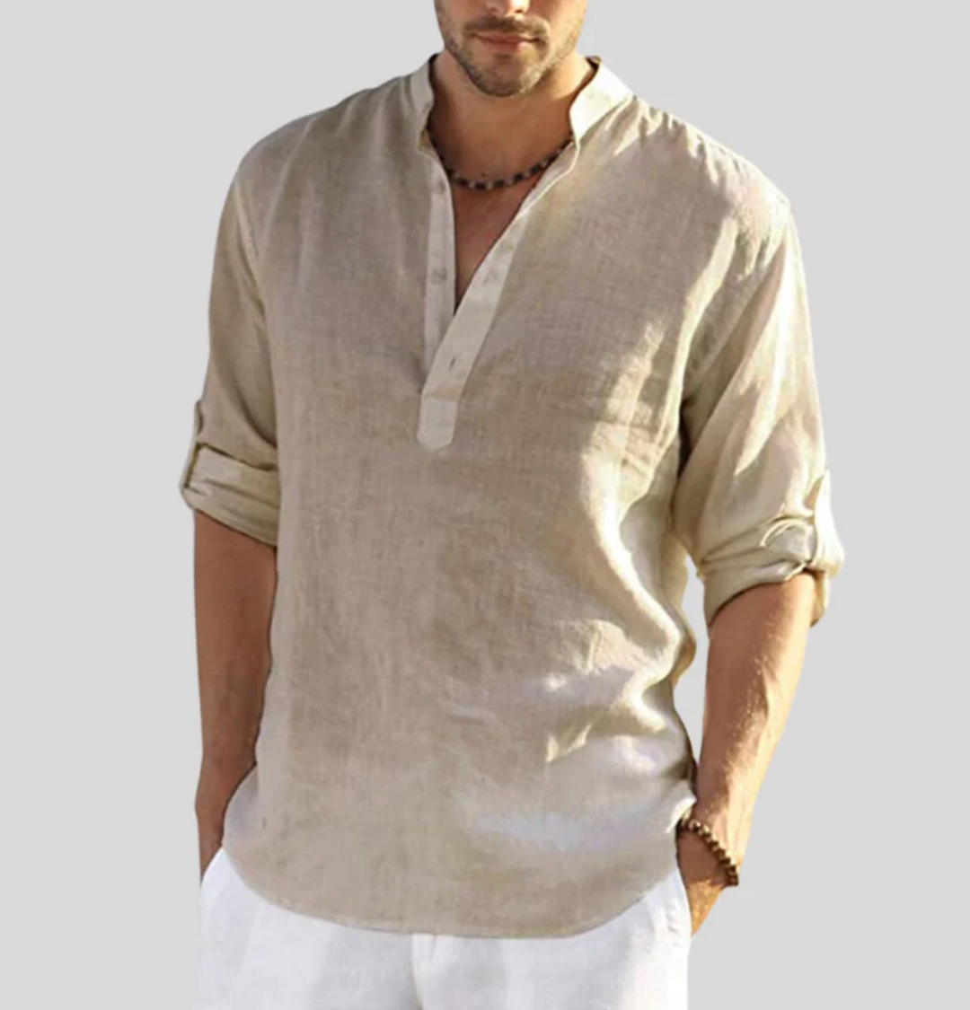 Long-sleeved shirt with a stand-up collar for men