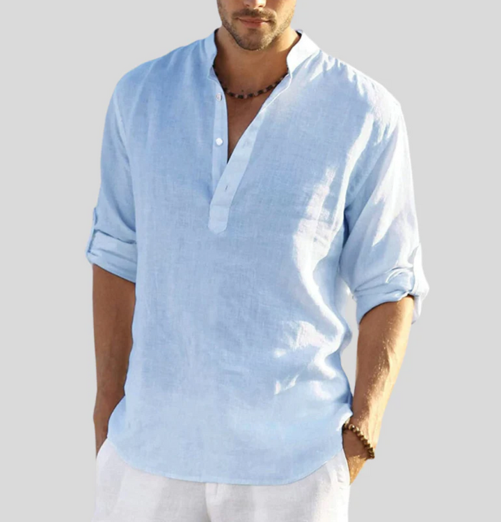 Long-sleeved shirt with a stand-up collar for men