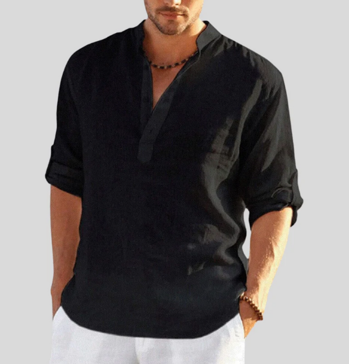 Long-sleeved shirt with a stand-up collar for men