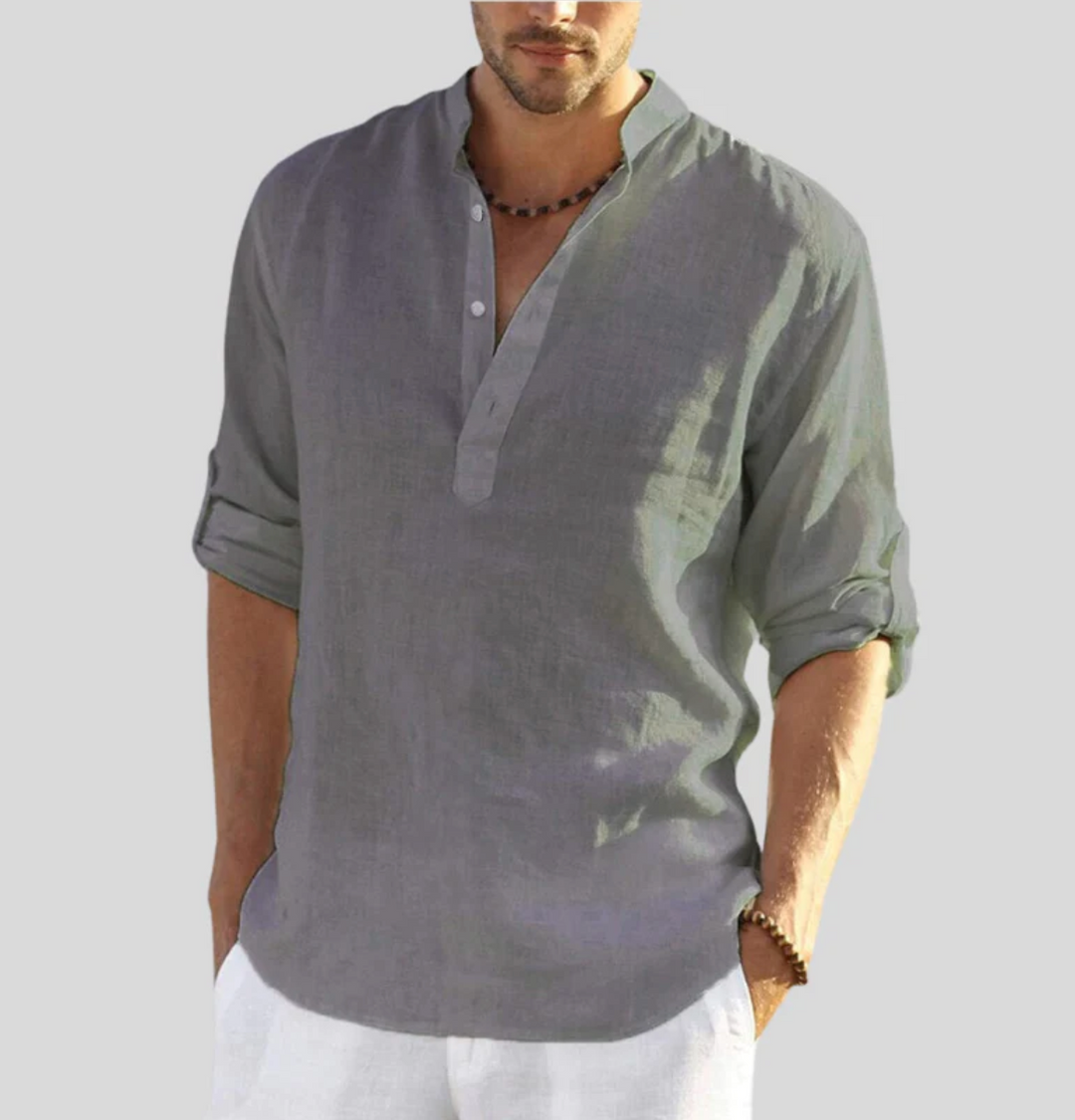 Long-sleeved shirt with a stand-up collar for men