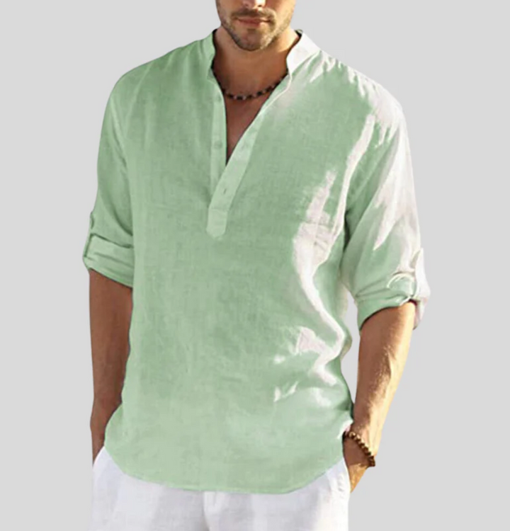 Long-sleeved shirt with a stand-up collar for men