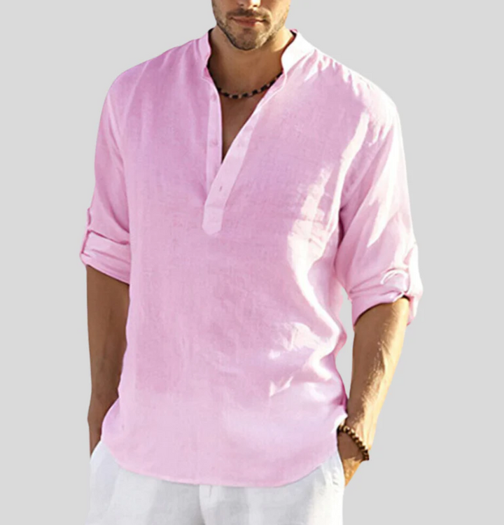 Long-sleeved shirt with a stand-up collar for men