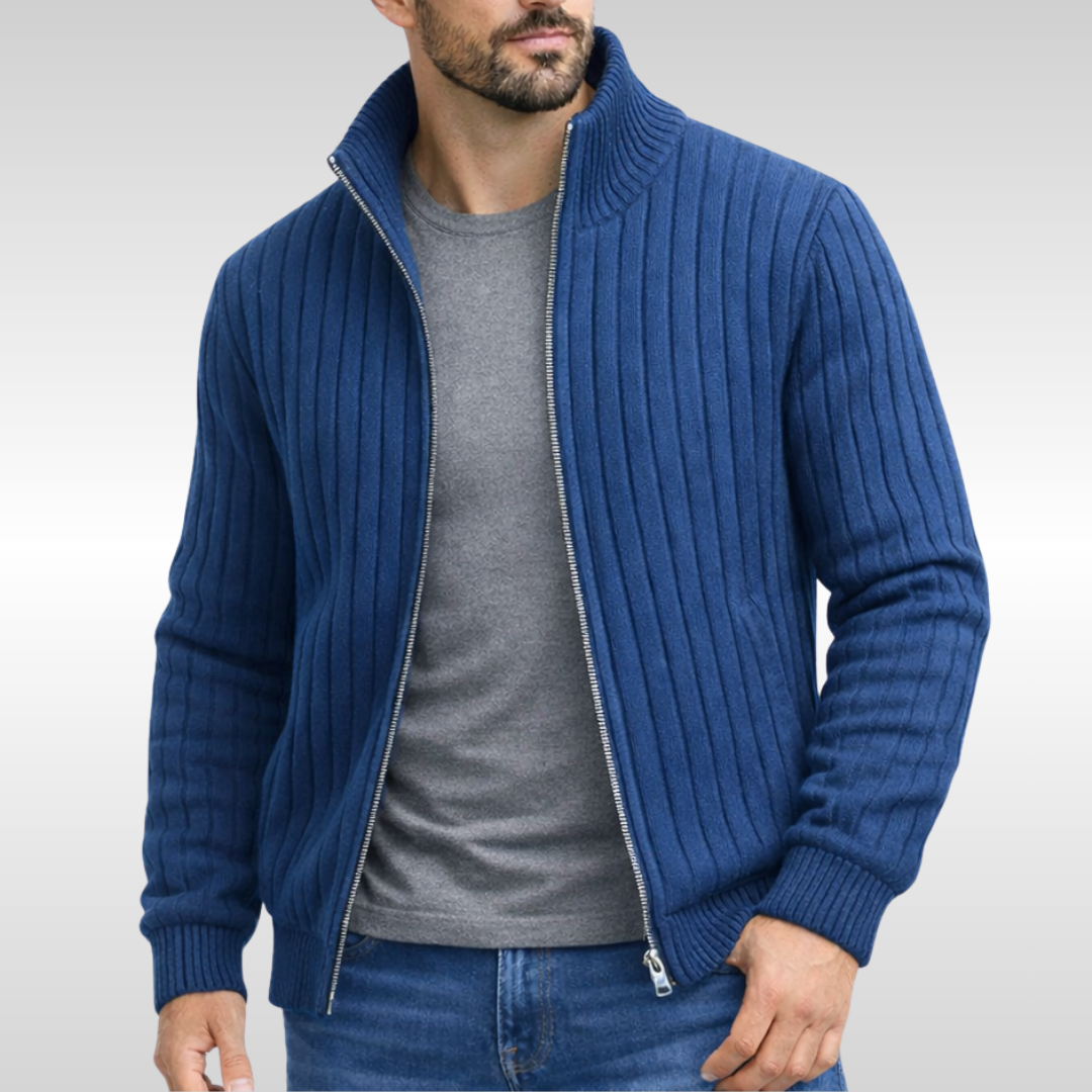 Ribstrikket cardigan med lynlås