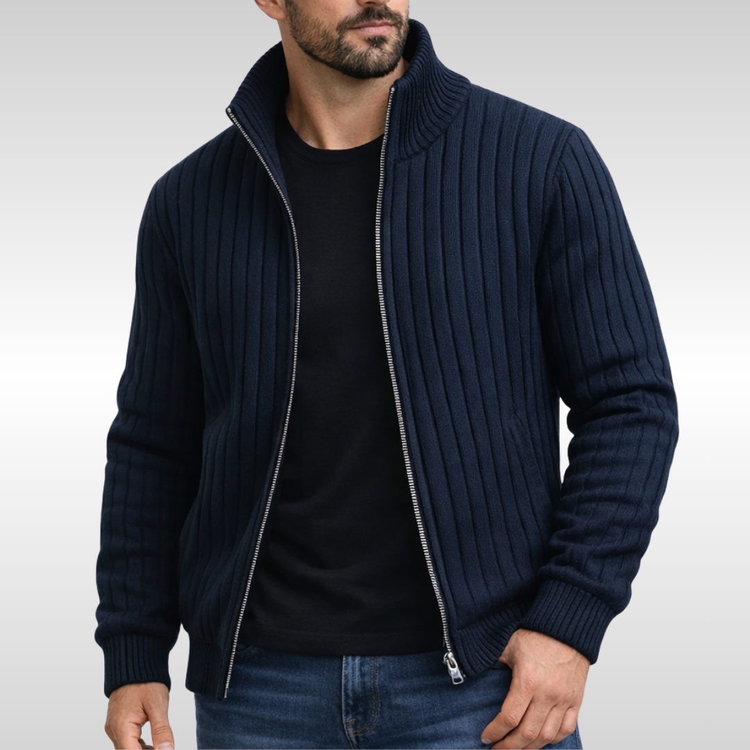 Ribstrikket cardigan med lynlås