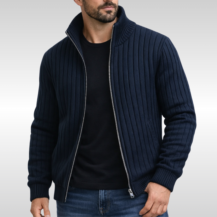 Ribstrikket cardigan med lynlås