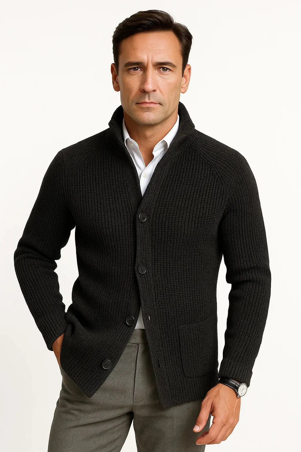 Herre strikcardigan med knapper