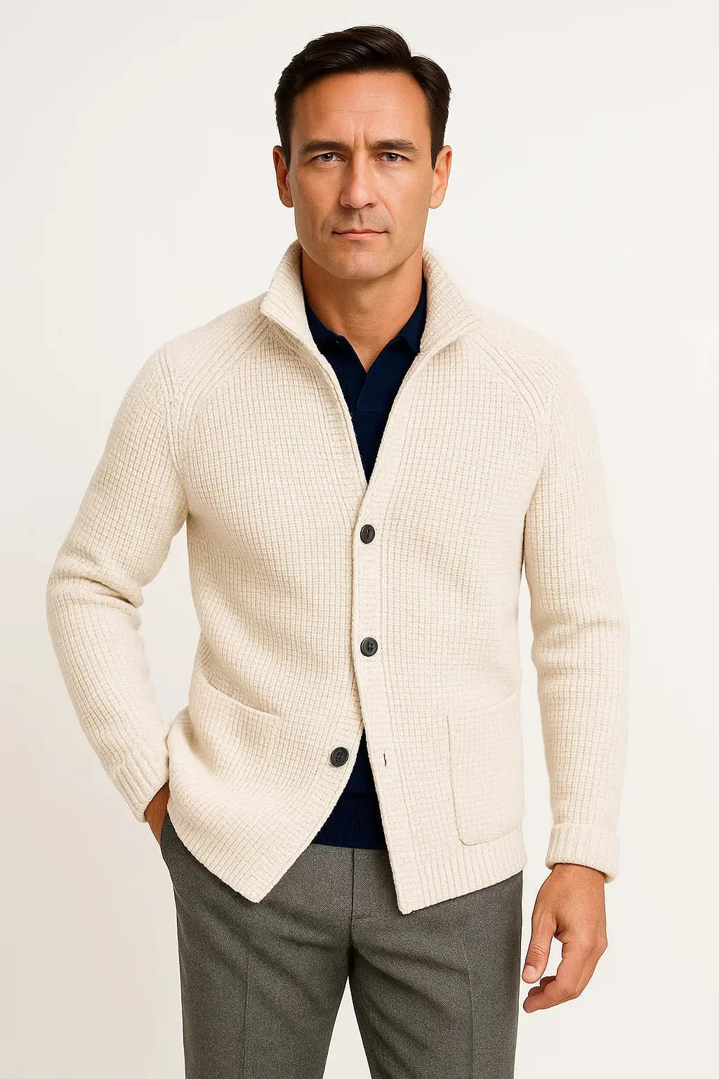 Herre strikcardigan med knapper