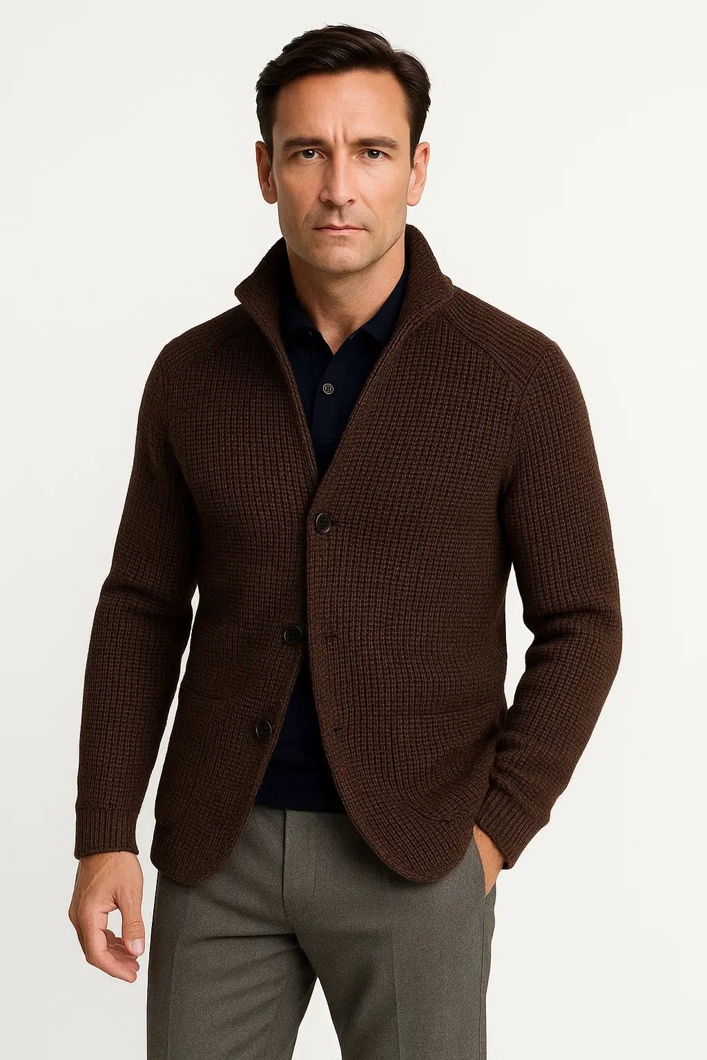 Herre strikcardigan med knapper