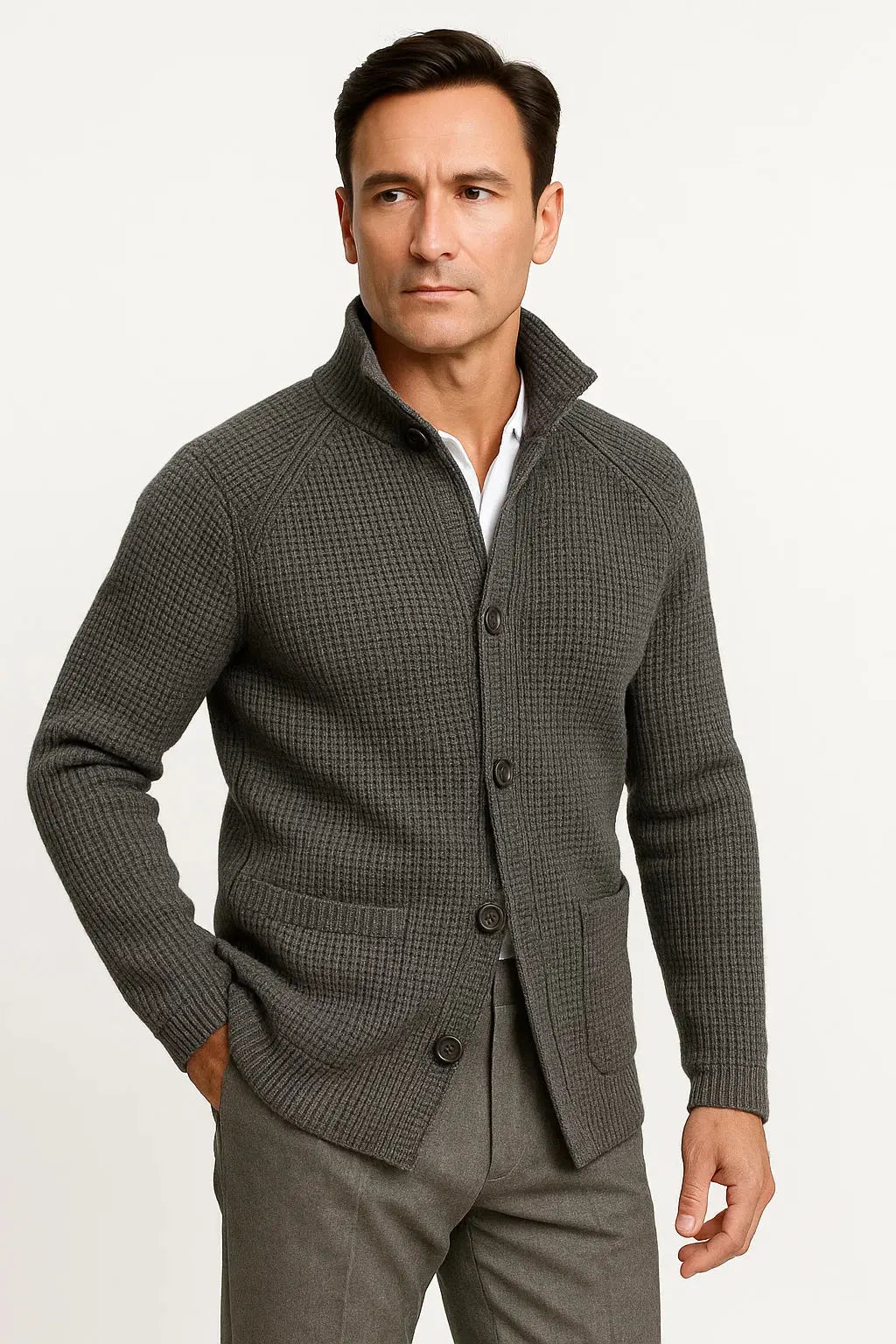 Herre strikcardigan med knapper