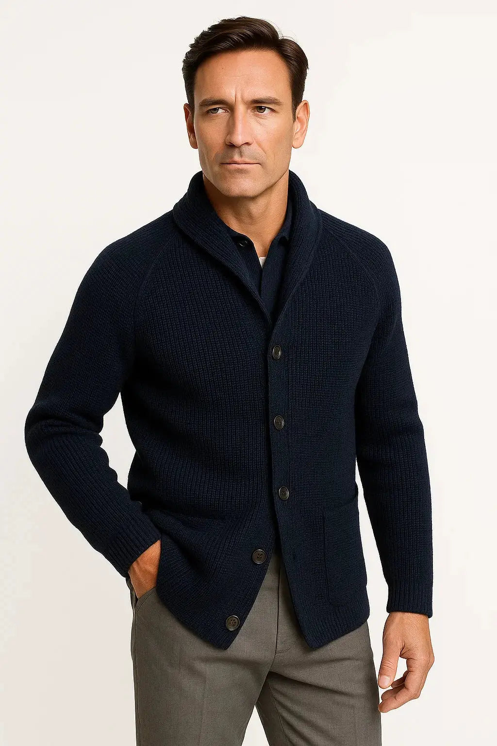 Herre strikcardigan med knapper