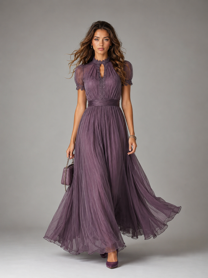 Elegant maxi dress with lace trim for women
