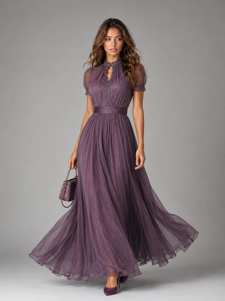 Elegant maxi dress with lace trim for women