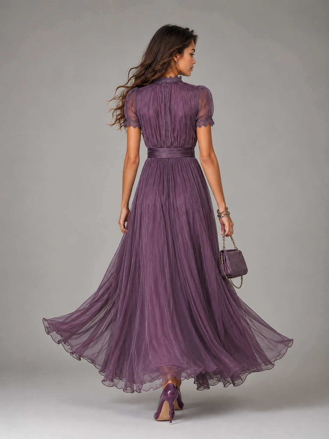 Elegant maxi dress with lace trim for women