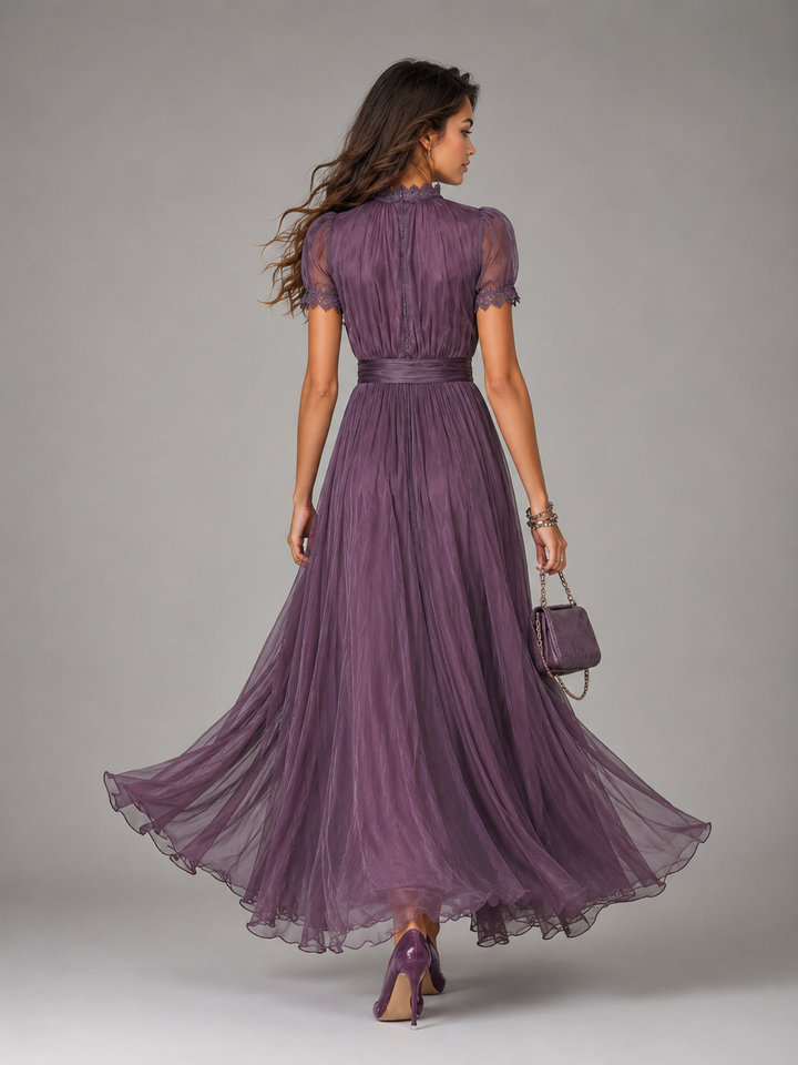 Elegant maxi dress with lace trim for women