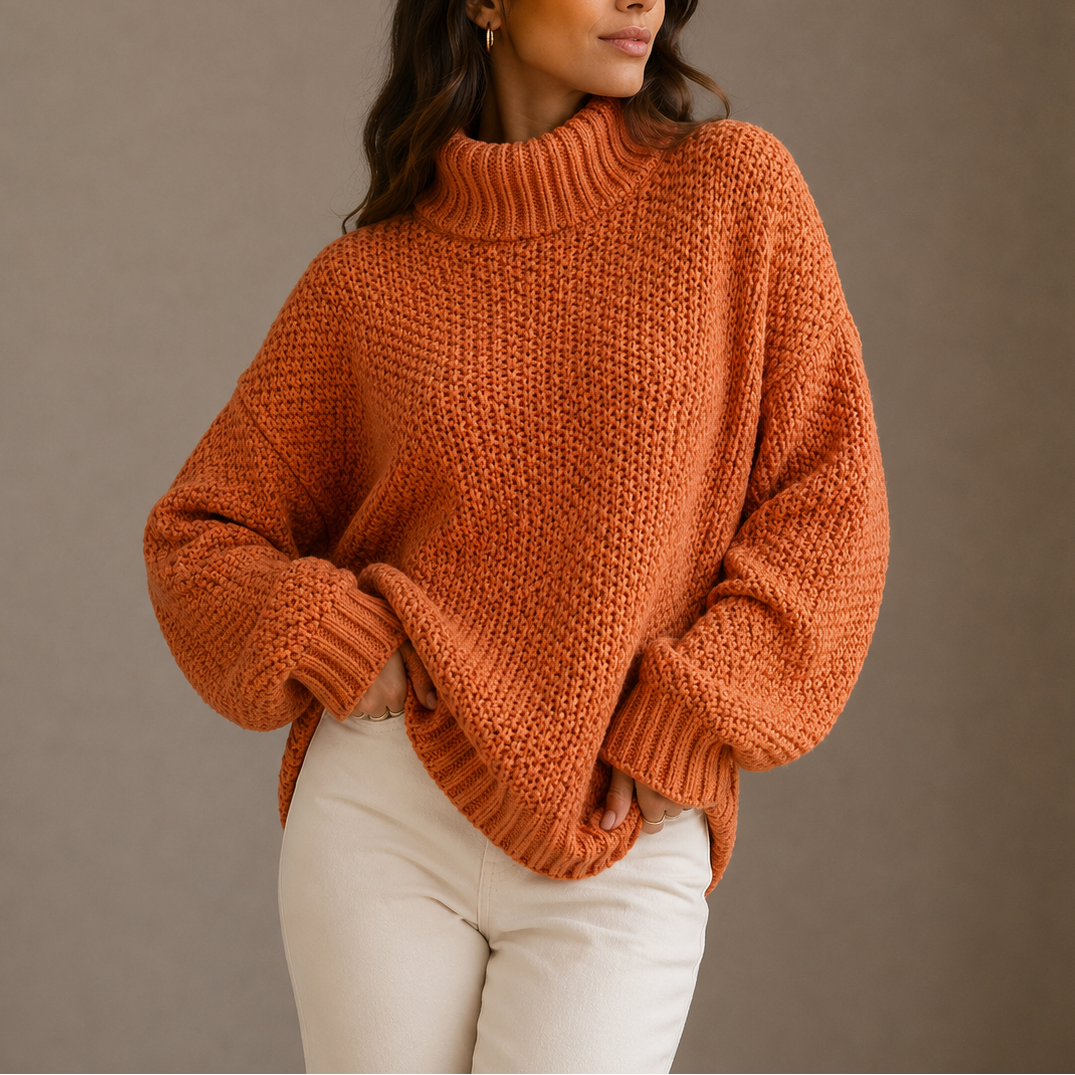Oversized knitted sweater with turtleneck for women