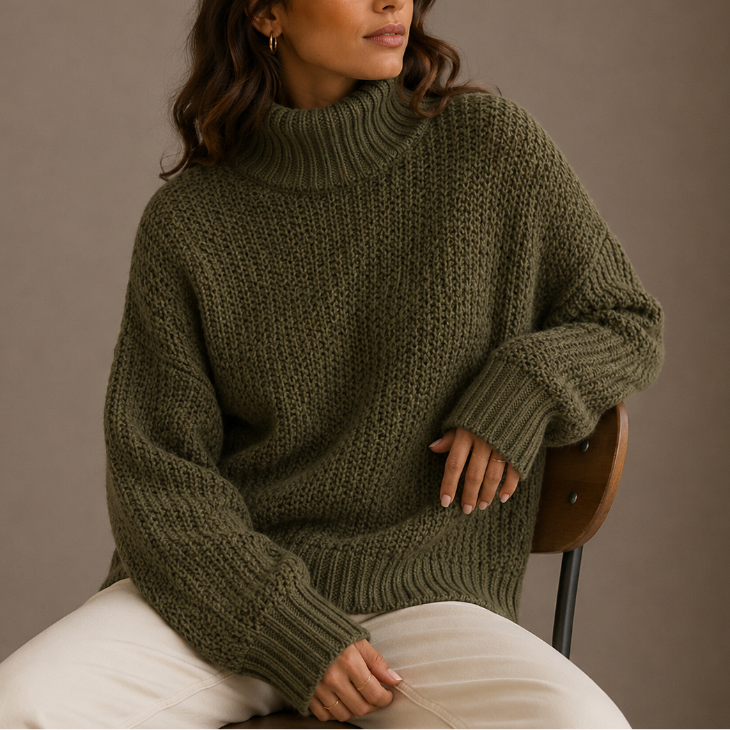 Oversized knitted sweater with turtleneck for women