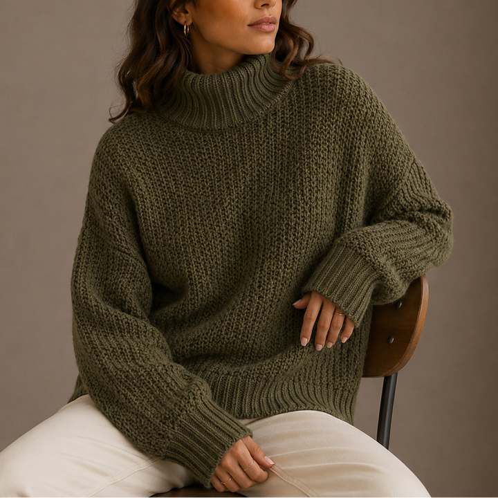 Oversized knitted sweater with turtleneck for women