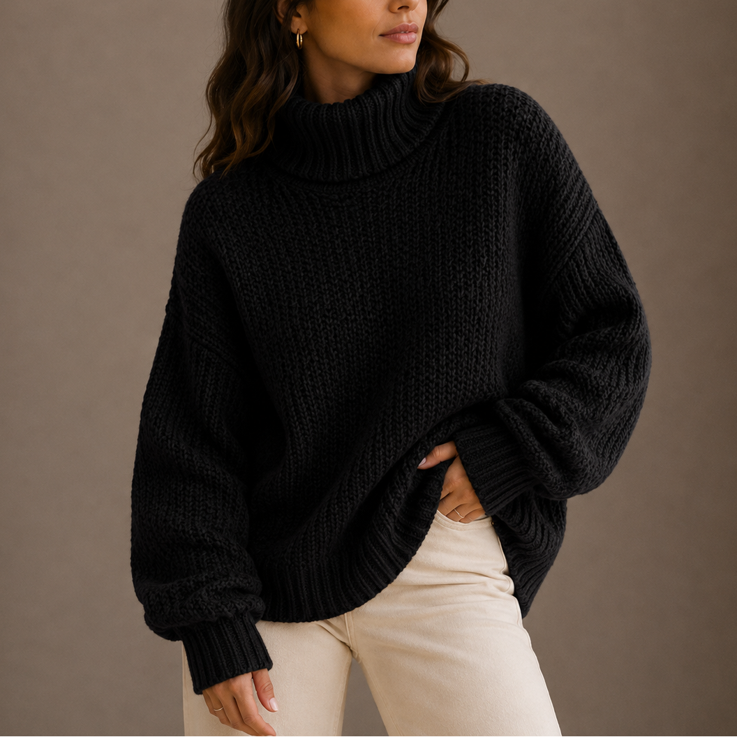Oversized knitted sweater with turtleneck for women