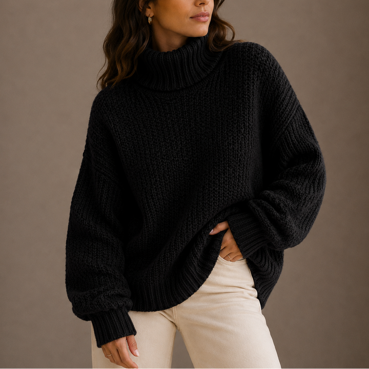 Oversized knitted sweater with turtleneck for women