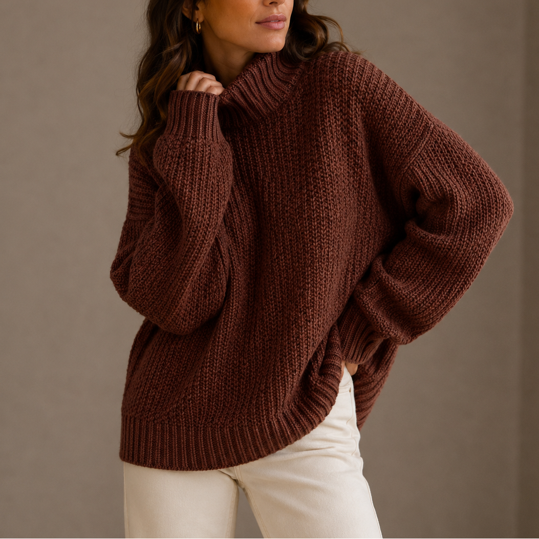 Oversized knitted sweater with turtleneck for women