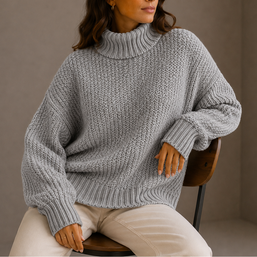 Oversized knitted sweater with turtleneck for women
