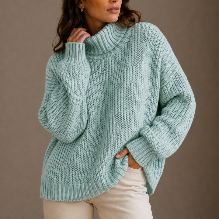 Oversized knitted sweater with turtleneck for women