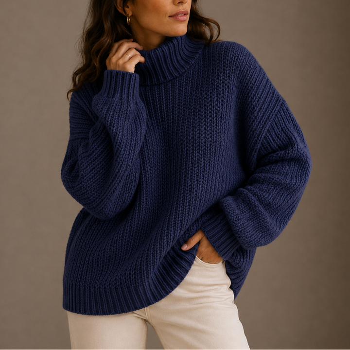 Oversized knitted sweater with turtleneck for women