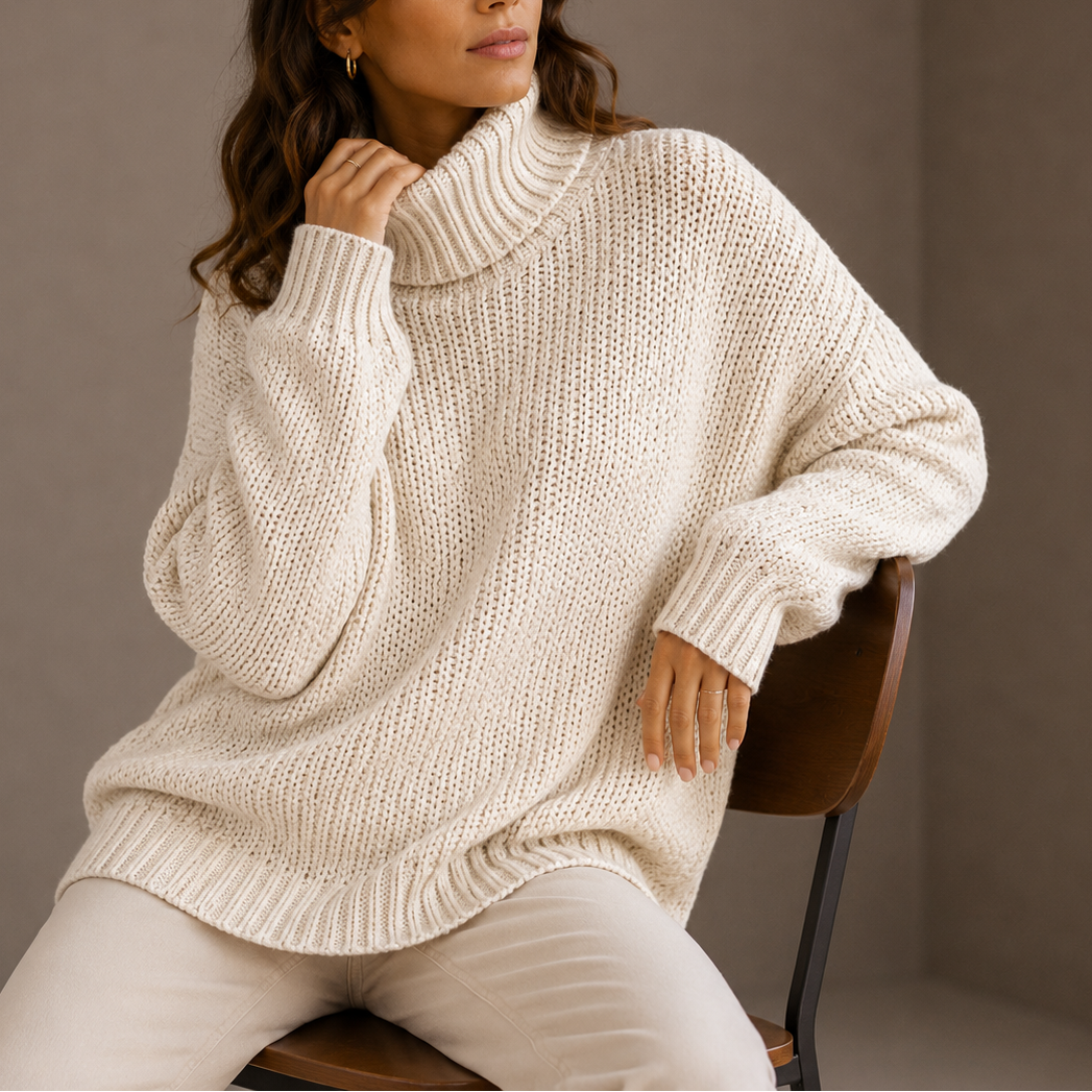 Oversized knitted sweater with turtleneck for women