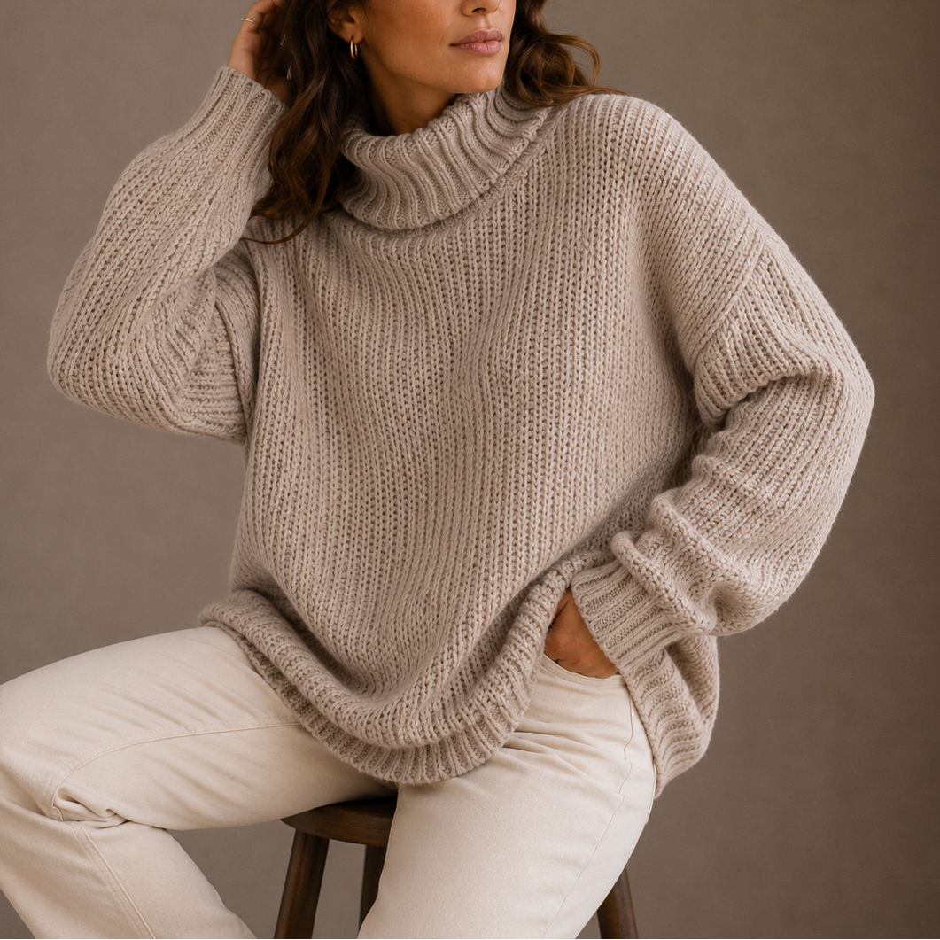 Oversized knitted sweater with turtleneck for women