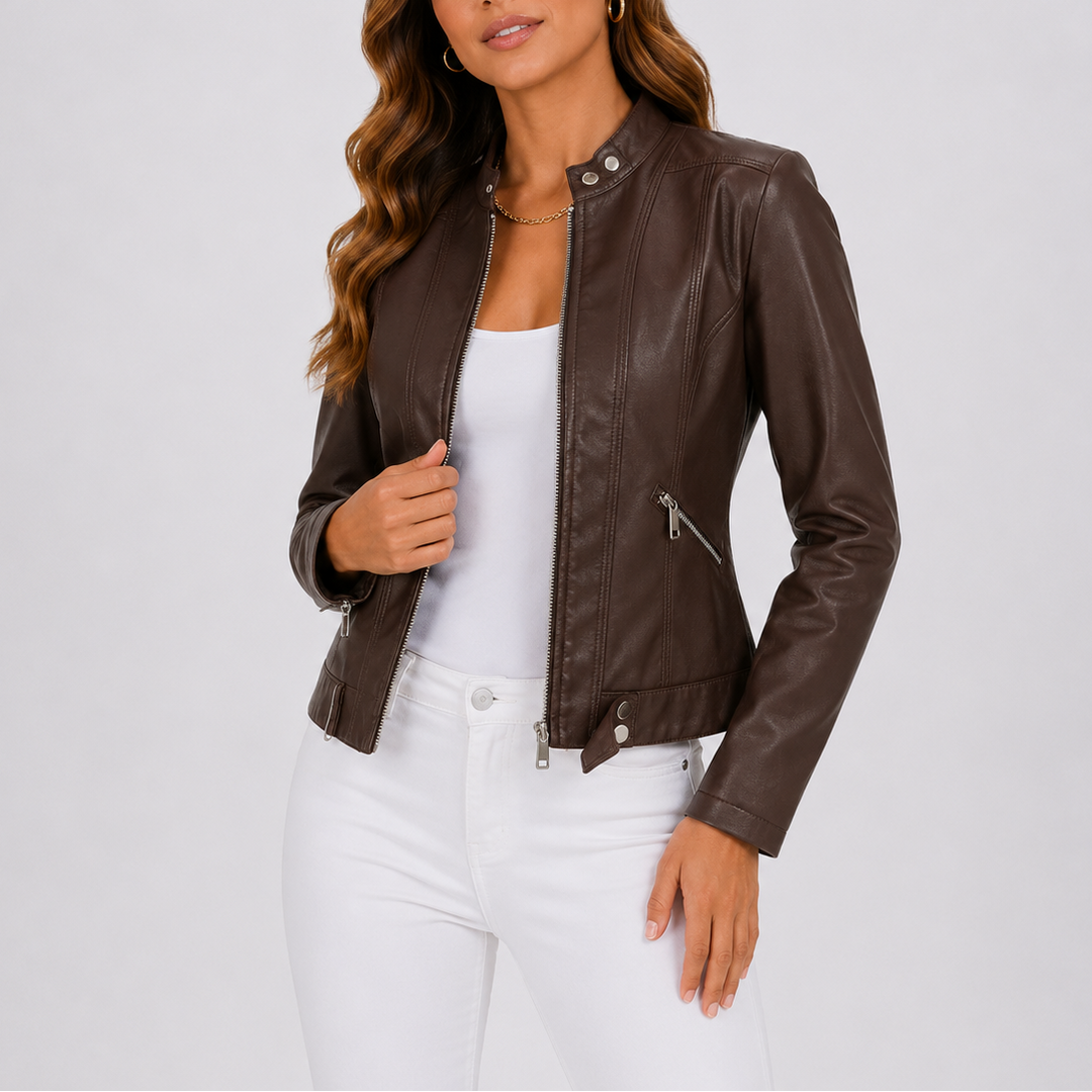 Classic leather jacket for women