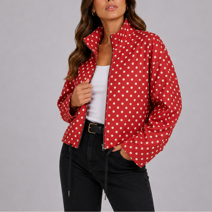 Casual polka-dot bomber jacket for women
