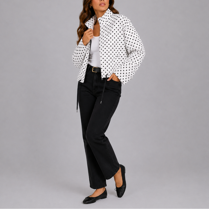 Casual polka-dot bomber jacket for women