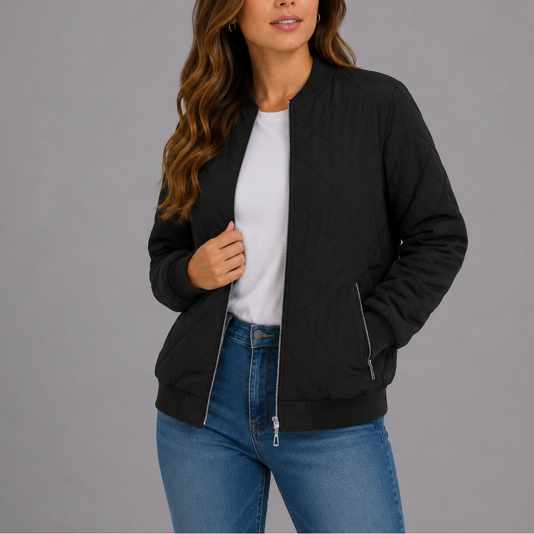 Classic quilted bomber jacket for women