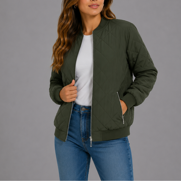 Classic quilted bomber jacket for women