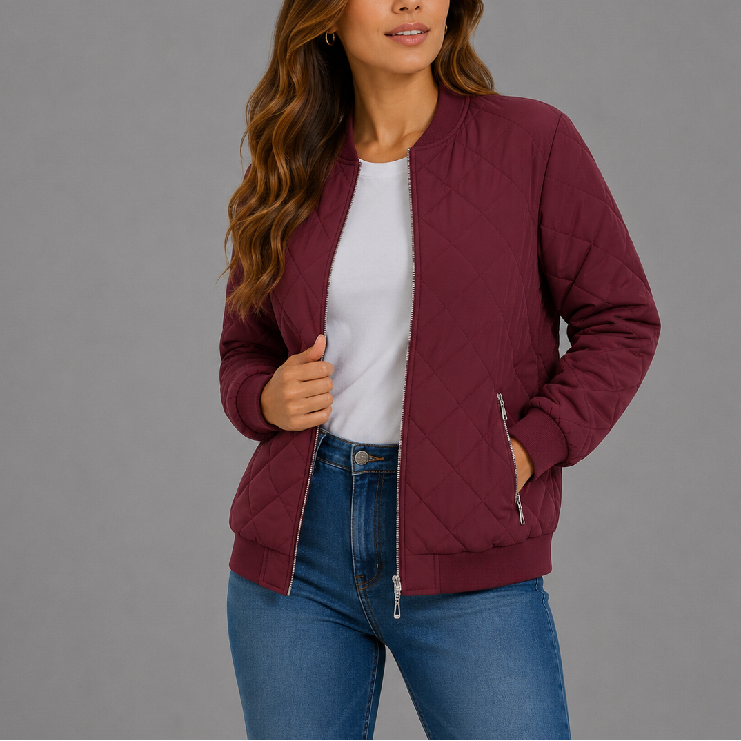Classic quilted bomber jacket for women