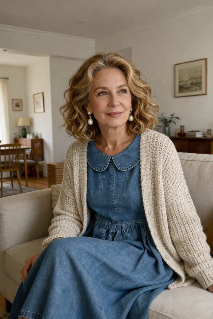 Denimkjole med Peter Pan-krave til Kvinder