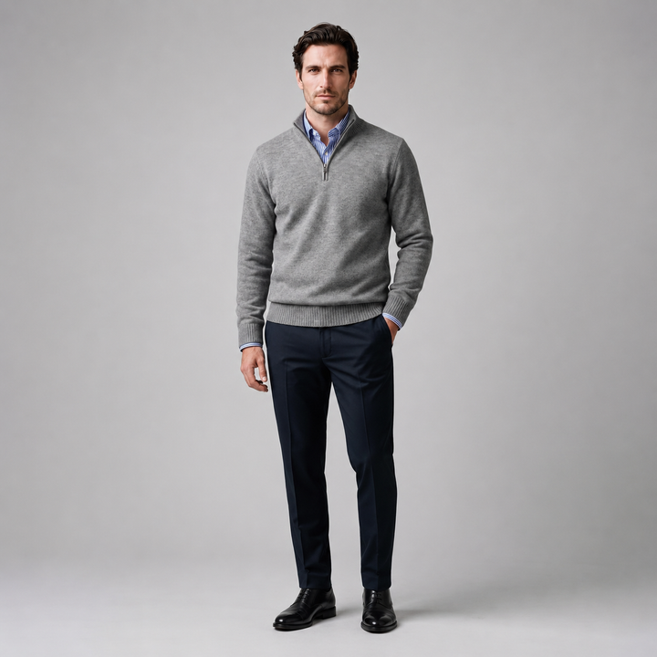 Men's cotton knit sweater with a half-zip