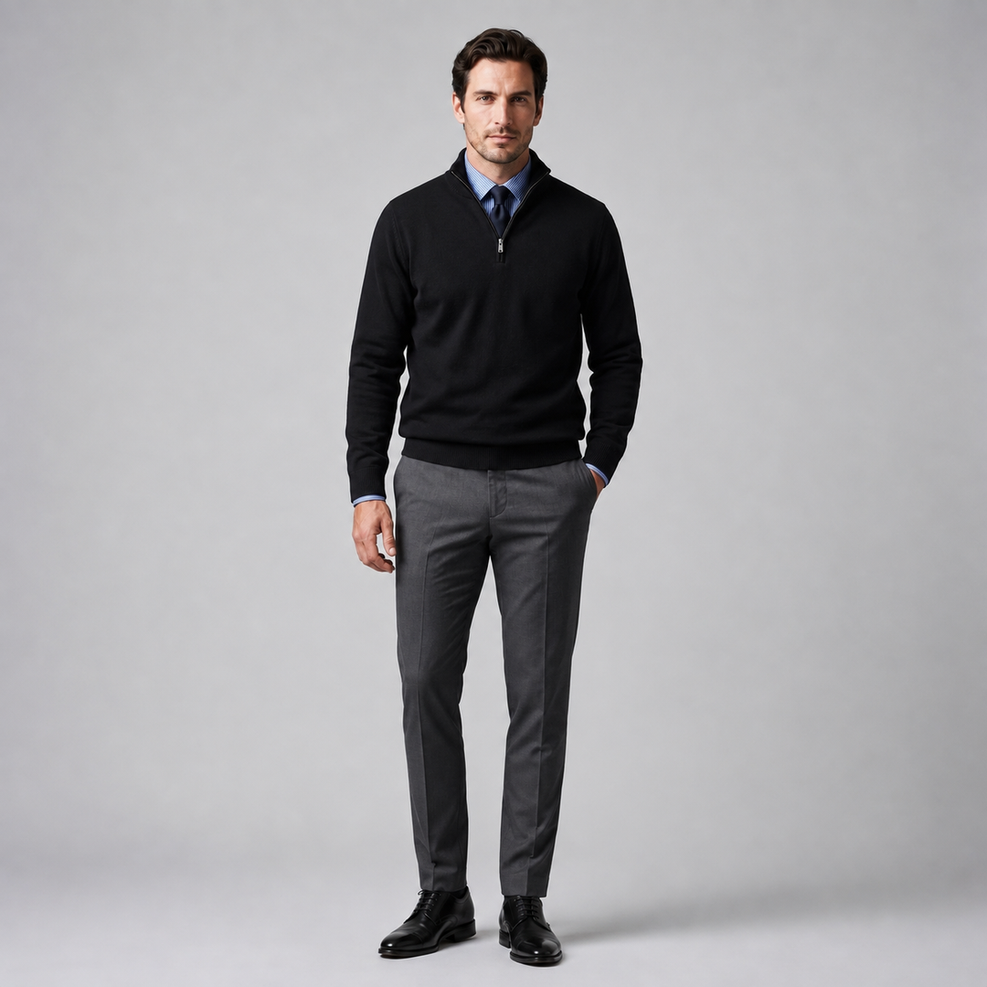 Men's cotton knit sweater with a half-zip