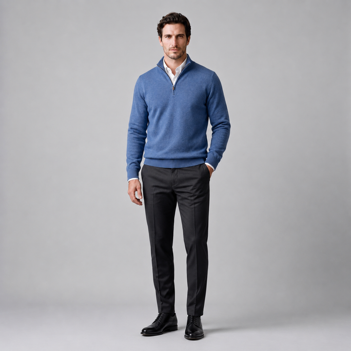 Men's cotton knit sweater with a half-zip