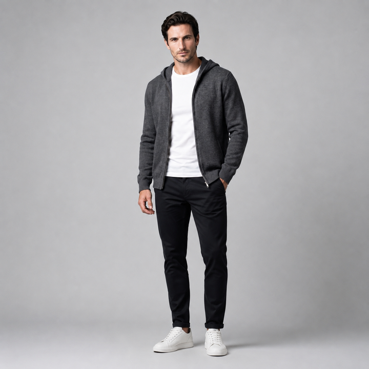 Men’s wool jacket with hood and zipper