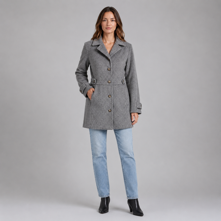 Fitted women's coat with buttons